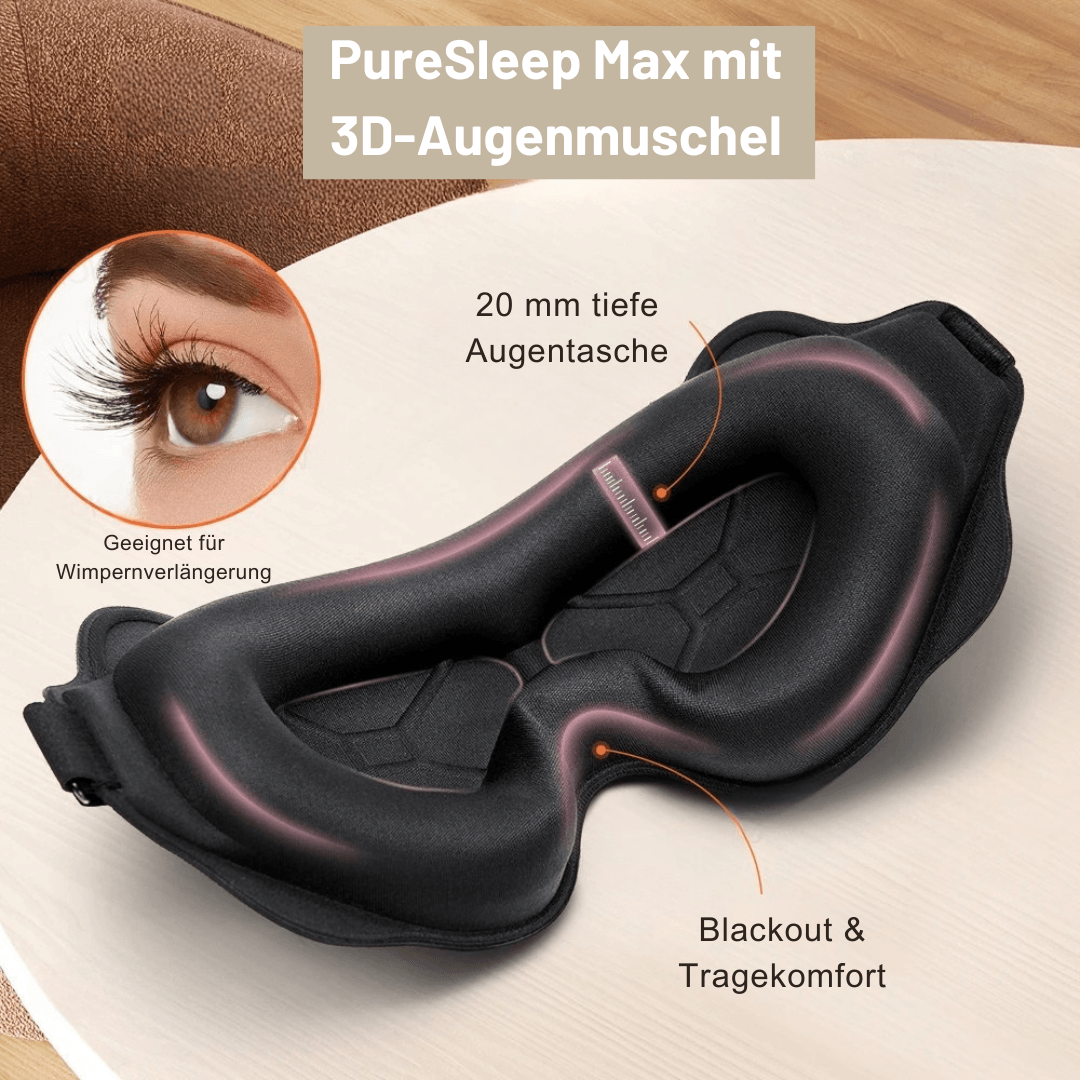 PureSleep Max – 3D-Augenmaske mit atmungsaktivem Material – Maximale Dunkelheit, ultraweich & für empfindliche Haut - Velvære