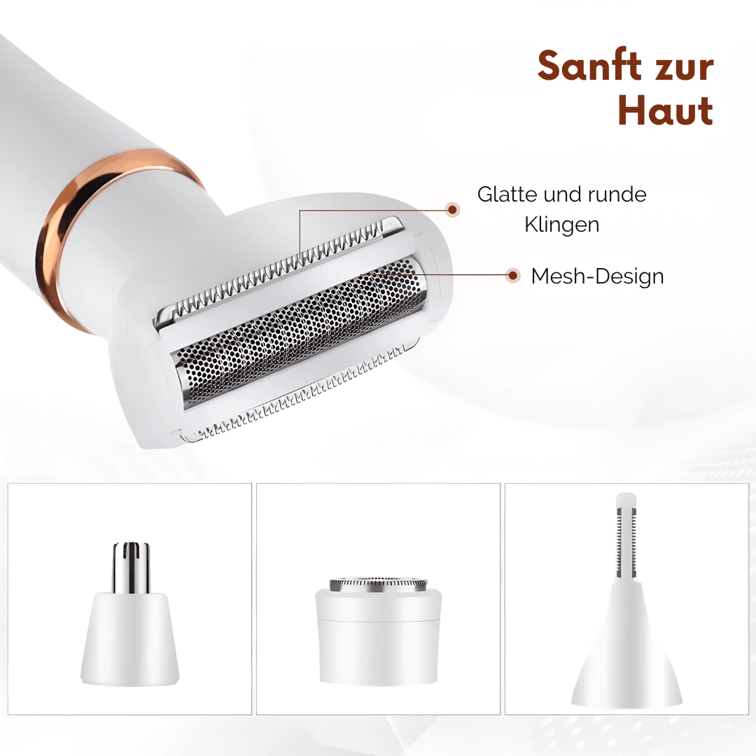 LuxeShave 4-in-1 – Elektrischer Rasierer mit 4 Aufsätzen – Perfekt für Beine, Achseln, Arme & Intimbereich - Velvære