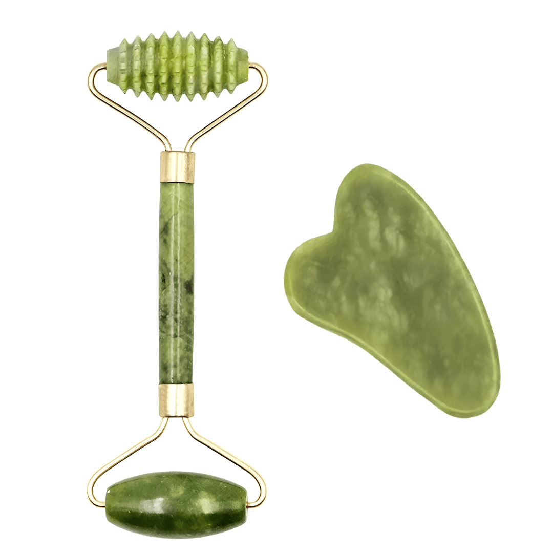Jade Gua Sha & Roller - für Gesichtsmassage – Hautstraffung, Durchblutungsförderung & Lymphdrainage - Velvære