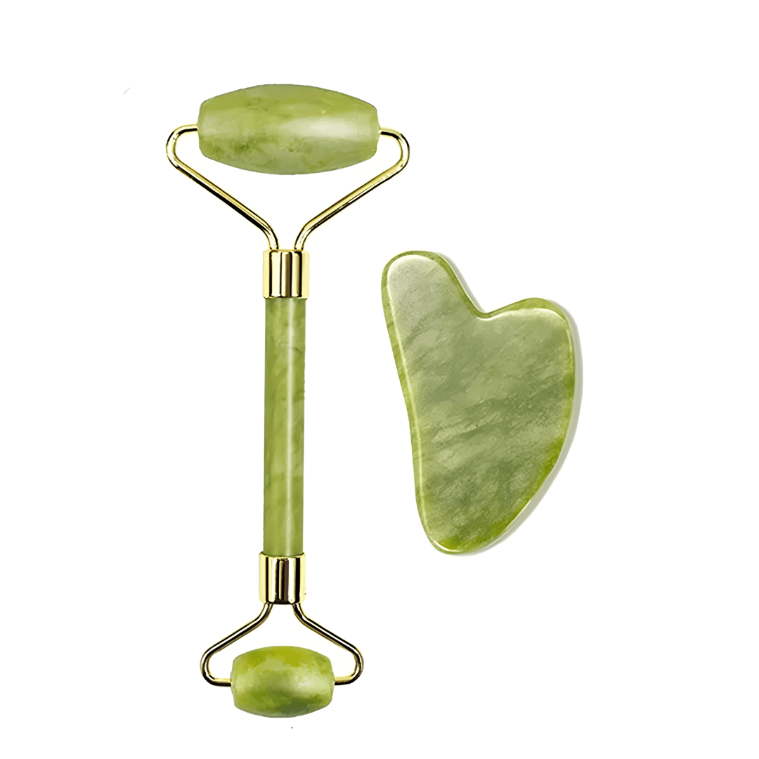 Jade Gua Sha & Roller - für Gesichtsmassage – Hautstraffung, Durchblutungsförderung & Lymphdrainage - Velvære