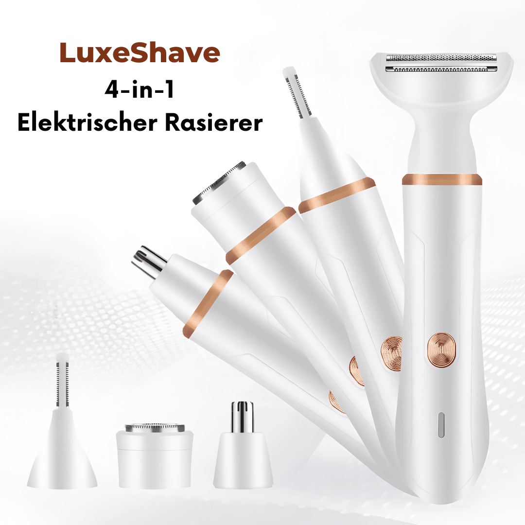 LuxeShave 4-in-1 – Elektrischer Rasierer mit 4 Aufsätzen – Perfekt für Beine, Achseln, Arme & Intimbereich - Velvære